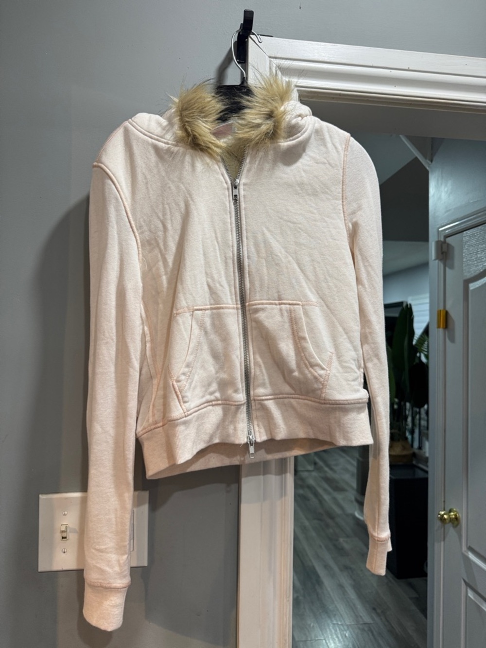 Out from under - Women's Faux-Fur Hooded Zip Jacket - Light Pink